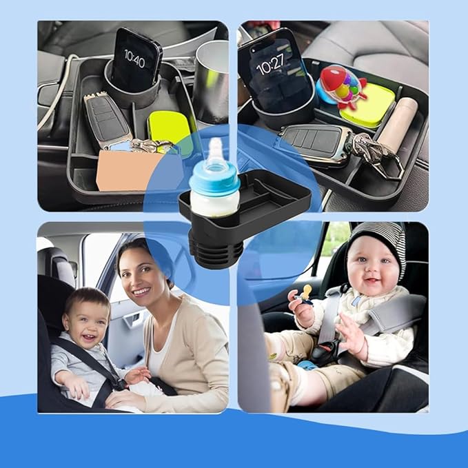 Car Seat Cup Tray - Silicone Travel Tray for Car Seat with Expandable Base for Fruit, Toys, Books Fits Most Cup Holders