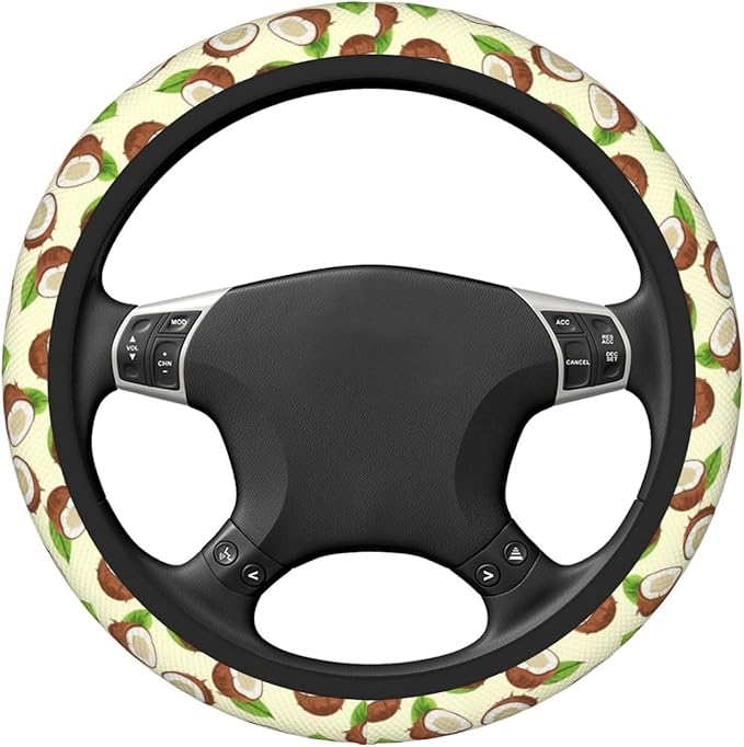 Coconut Yellow Steering Wheel Cover for Women Men Girls, Car Accessories Decor Thickened Anti-Slip Auto Steering Wheel Covers Protector Universal Fit 15 Inch for Cars, Truck, SUV