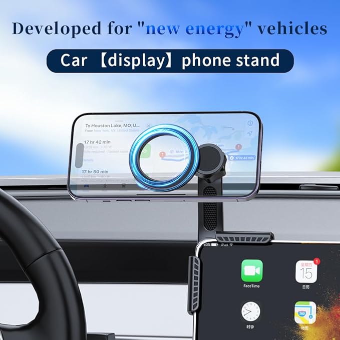 for Tesla Screen Phone Mount 360° Rotation MagSafe Strongest Magnet Power Magnetic Car Phone Holder Mount for Tesla 3/Y/S/X Fits for All iPhone & Android Phones - with Magnetic Ring