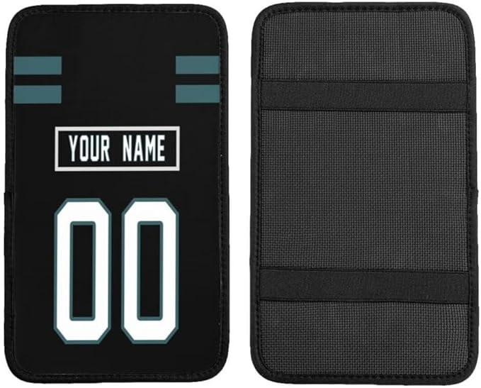 Custom Car Armrest Cover,Add Personalized Name and Number As Gifts for Loyal Football Fans,American Football Auto Center Console Pad Car handrail Box Cushion,Fit for Most Car Seat Box Cover Protector