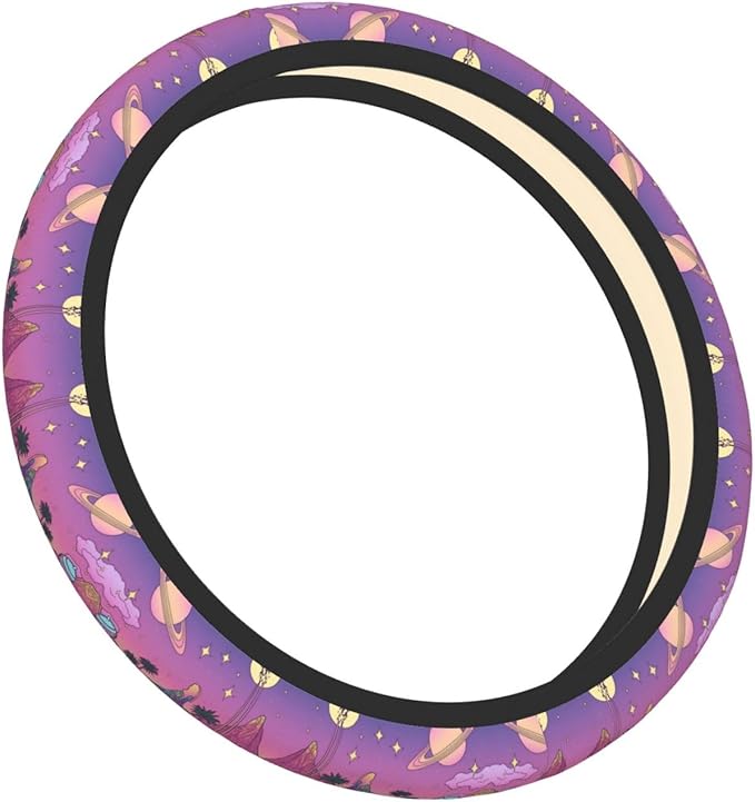 Pastel-Galaxy Pattern Neoprene Steering Wheel Covers Women Men Car Accessories, Universal 15 Inch Fit Auto, Suvs, Truck