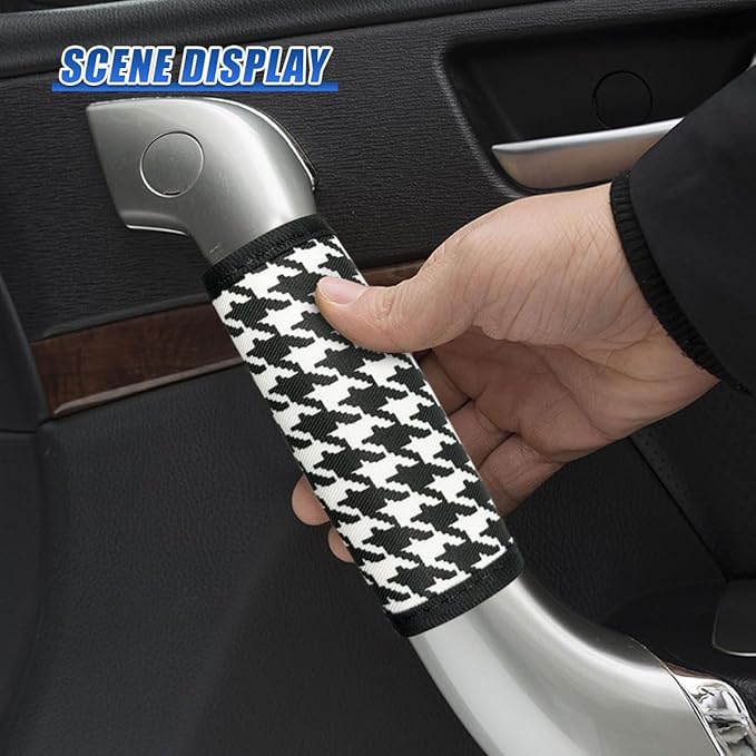 Car Inside Door Handle Protector, Soft Car Inner Front Rear Door Pull Handle Cover, Universal Anti-Scratch Vehicle Interior Grip Gloves Decoration Accessories for Women Men (Grid-2PCS)