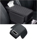 Car Center Console Armrest Pad for Lincoln, Leather Cover with Storage Pocket & Tissue Box Holder, Memory Foam Cushion for Aviator Standard SUV 2020-2025,Black