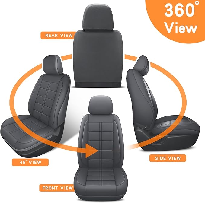 crossmiles Faux Leather Car Seat Covers Full Set, Foam Seat Cover for Car, Universal Car Seat Protector with Waterproof and Breath Fit for Cars, Trucks, SUV, Vans (Grey Square)