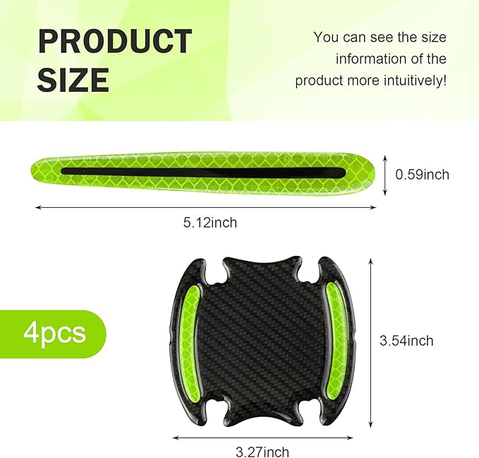 8PCS 3D Carbon Fiber Car Door Handle Protector Sticker, Universal Auto Door Handle Anti Scratch Cover Guard, Car Outdoor Safety Reflective Strips, Paint Guard Protective Films(Green)