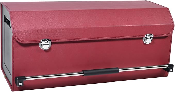 XCF Car Trunk Organizer, Trunk Organizer for SUV with Push-pull Handle and Lid Car Leather Trunk Storage Box (Claret, 27.17 x 11.42 x 12.2in)