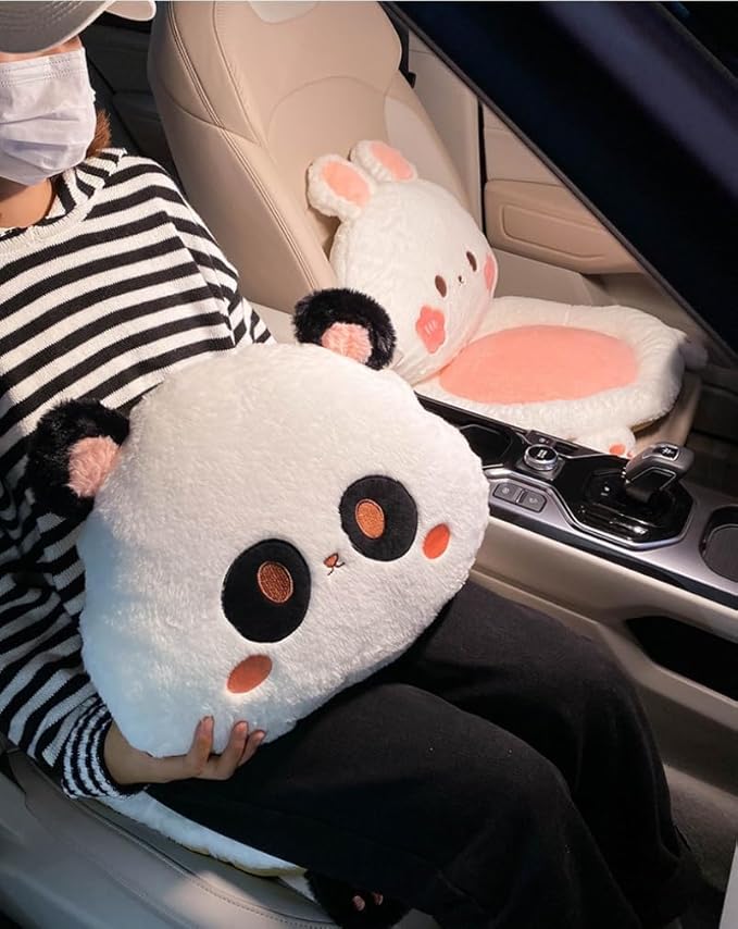 Cartoon Car Seat Cushion Lumbar Support Pillow and Neck Pillow, Cute Car Seat Pillow Headrest Pillow Back Support for Driving Fatigue Relief,for Office Chair Truck SUV (Panda Headrest)