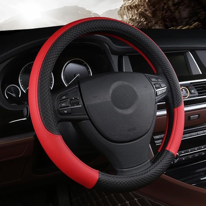 Steering Wheel Cover for Kia Soul 2020-2025, Leather Easy Installation Car Interior Accessories Breathable Auto Protector Non Slip Grip,red