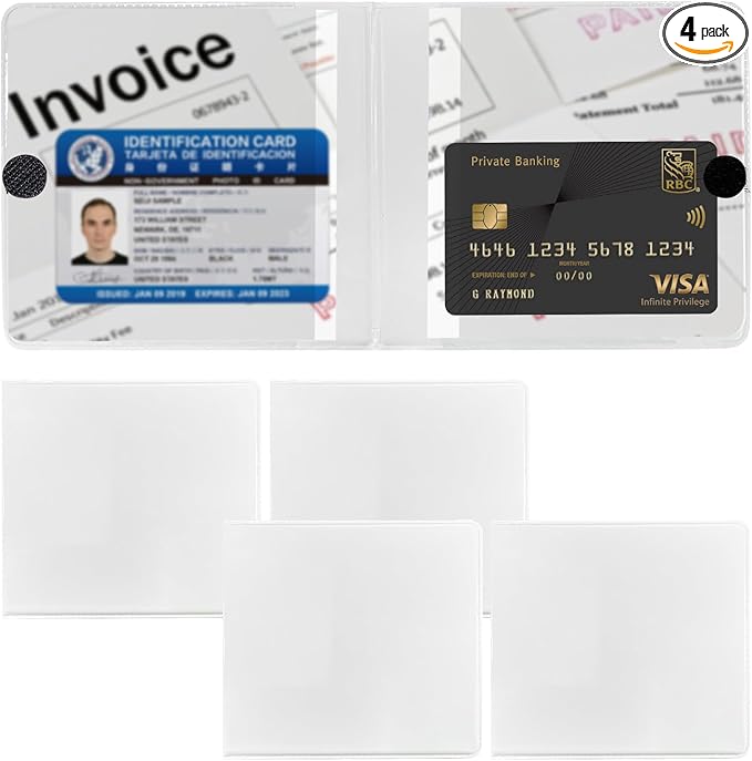 Ziciner 4PCS Car Registration and Insurance Holder, 5.2"× 4.7" Leather Auto Glove Box Organizer with Closure, Essential Car Document Holder for Card, Driver License (White)