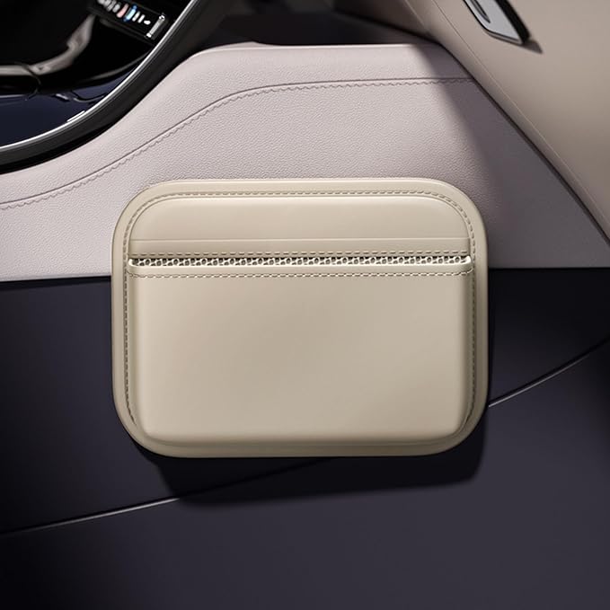 ZQLYCSK Driver's Car Storage Bag, Small Car Side Pocket Organizer for Car Seats, Doors and Consoles, PU Leather (Beige)