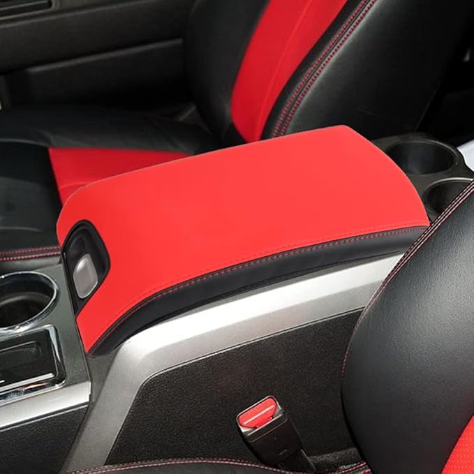 XITER 1PC Leather Center Console Armrest Box Cover Waterproof Cushion Pad for F150 2009-2014 Not Fit Jump Seat Console(Red+Black)