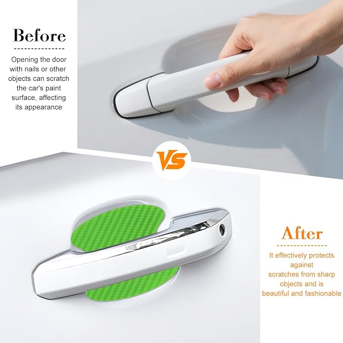 Car Door Handle Cup Scratch Protector, 4PCS 3D Carbon Fiber Vehicle Handle Bowl Sticker, Automotive Exterior Door Cup Protection Decal, Universal for SUV Caravan Automobile (Green)
