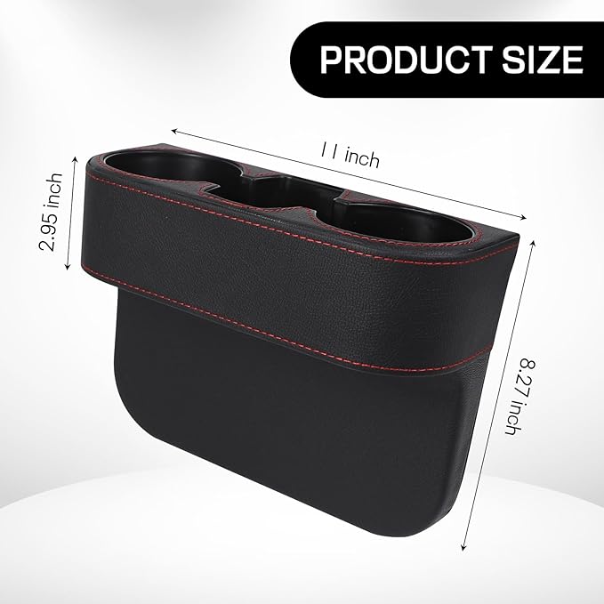 Car Cup Holder, Multifunctional Auto Drink Holder Gap Filler Storage Box, Leather Car Seat Organizer with Cup Holder, Universal Vehicle Front Seat Organizer for Bottle Phone (Black)