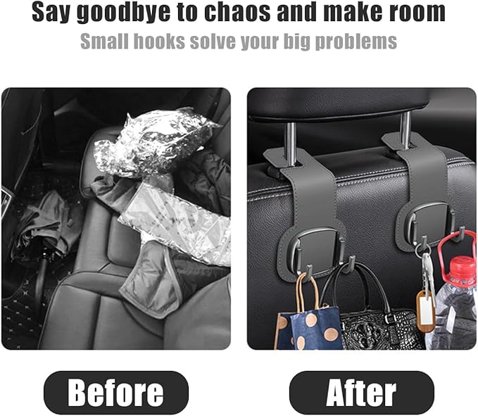 Car Headrest Hooks, 2PCS Foldable Double Vehicle Back Seat Organizer Hanging Holder for Purse Coat Umbrella, Automotive Interior Seatback Storage Hanger Accessories, Universal Fit (Gray)