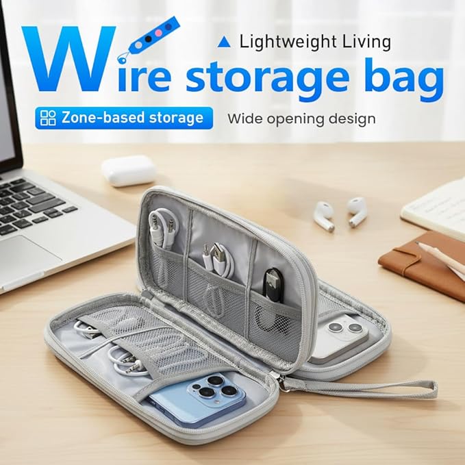 Travel Cable Organizer Pouch, 2026 Updated Cord Organizer Box, Double Layers Electronics Cable Organizer Box, All in One Cable Organizer Bag for Cable, Cord, Charger, Adapter, SD Card (Pink)
