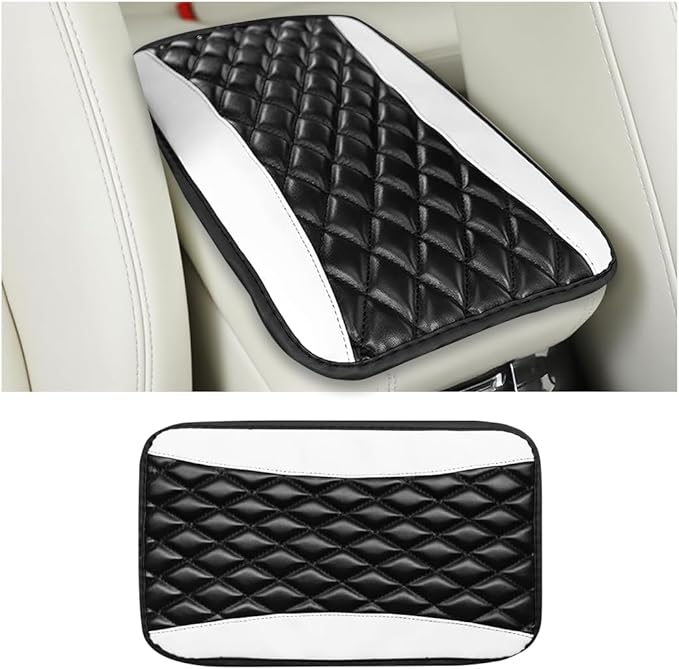 Car Center Console Cover, Comfortable PU Leather Vehicle Armrest Storage Box Cushion Pad, Anti-Scratch Automotive Interior Arm Rest Cover Protector, Universal for Truck SUV Sedan (White)