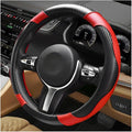 Car Steering Wheel Cover, 15 Inch Anti-Slip Stretch Leather Steering Wheel Protector, Comfortable Breathable Sporty Steering Wheel Cover for Women Men, Car Accessories (Black & Red)