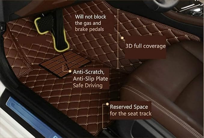Custom Car Floor Mat Compatible with 97% Car Models Luxury Leather All Weather Waterproof Anti-Skid Full Coverage Car Mats (Brown)