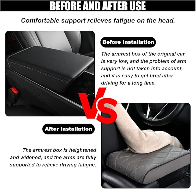 Car Center Console Cover Pad, Leather Auto Console Arm Rest Cover, Waterproof Car Armrest Seat Box Cushion Protector, Memory Foam Armrest Pillow for Most Cars