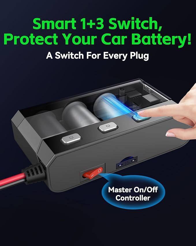 YANTU 270W Cigarette Lighter Adapter Splitter,QC3.0 & PD 150W Cigarette Lighter Socket with 12v USB Outlet/Plug and Outlet Eyelet Terminal,Double/Dual car USB Charger Multi Port with Switches