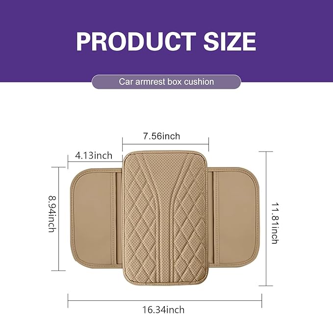Cuymoap Car Armrest Cushion, Breathable Support Cover for Enhanced Elbow Comfort, Waterproof Anti-scratch Center Console Protector with Side Storage Pocket, Universal Slip-on Design for Car (Beige)