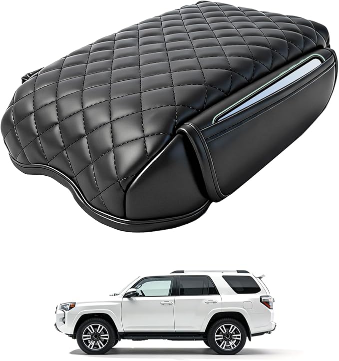 Armrest Cover Compatible with Toyota 4Runner 2010-2024, Center Console Pad with Organizer Storage Pockets, Leather Arm Rest Lid Protector Cushion Interior Accessories