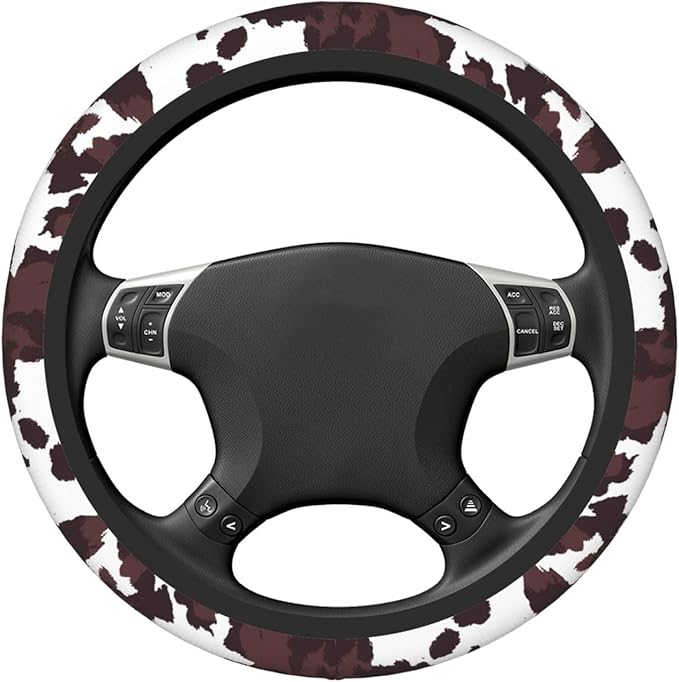 Brown Cow Print Neoprene Steering Wheel Cover for Men Women Anti-Slip Elastic Steering Wheel Protective Cover 15in Universal Car Accessories Fit Cars, SUVs, Auto