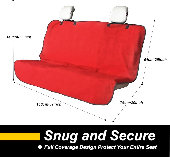 LoyaGour Back Seat Cover for Car Trucks Van SUV,Waterproof Rear Bench Towel Seat Covers for Dogs and Kids,Automotive Backseat Protector (Red)