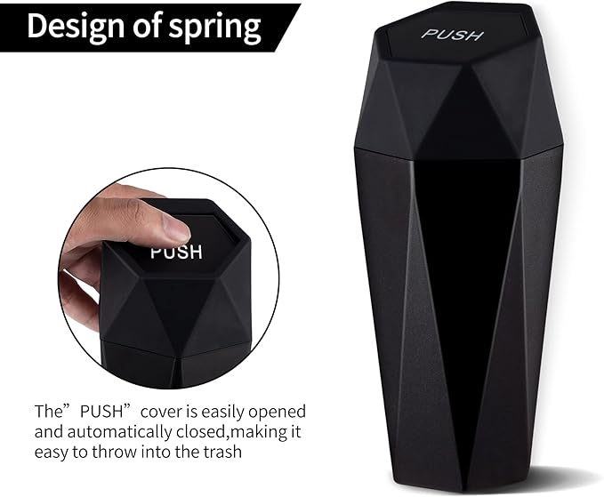 JUSTTOP Car Trash Can with Lid, Diamond Design Small Automatic Portable Trash Can, Easy to Clean, Used in Car Home Office (Black)
