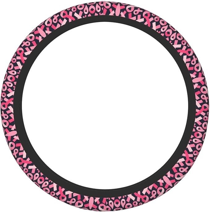 Breast Cancer Awareness Ribbon Universal Fit Steering Wheel Cover for Car, Truck, and SUV, Durable Steering Wheel Protection