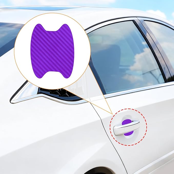 Car Door Handle Cup Scratch Protector, 4PCS 3D Carbon Fiber Vehicle Handle Bowl Sticker, Automotive Exterior Door Cup Protection Decal, Universal for SUV Caravan Automobile (Purple)