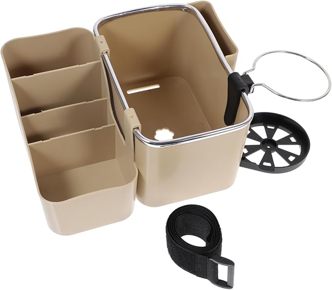 Multipurpose Car Armrest Storage Box Center Console Organizer with Cup Holder Beige Easy Slide Design for Interior Convenient for Sundries Storage