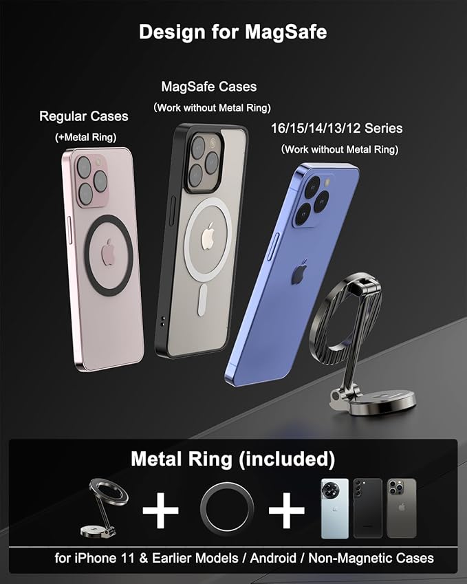 Magnetic Phone Holder for Car: for MagSafe Mount 360° Rotation - Ultra-Strong Magnets Car Phone Holder- All-Metal Cell Phone Holder for iPhone 16/15/14/13/12 Series