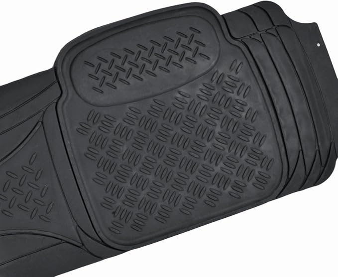 BDK MaxDuty Rubber Floor Mat for Car, SUV,Van & Truck - Super Heavy Duty Rubber , Trim to Fit & 3 Piece (Black)