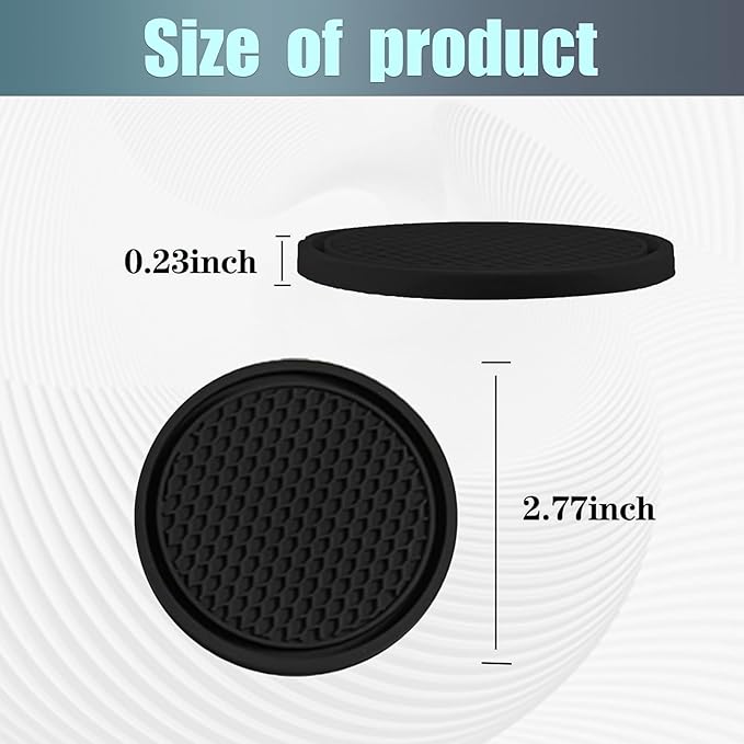 4 PCS Car Center Console Coaster, 2.75" x 0.19" PVC Soft Rubber Concave Convex Honeycomb Anti-Slip Coaster, Multi-Functional Practical Accessory, Compatible with Most Car Models (Black)