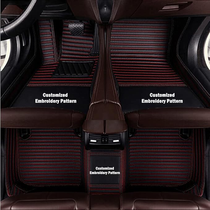 Custom Fit Car Floor Mats for Most Cars, SUVs, Trucks - Waterproof PU Leather All-Weather Floor Liners - Durable Anti-Slip Interior Car Accessories to Protect Vehicle Floors (Black Red Strip)