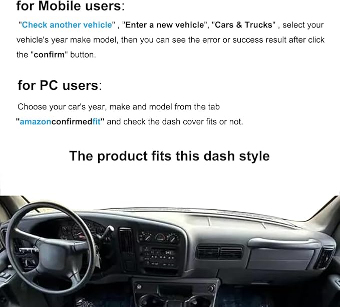 Dash Cover Mat Custom Fit for Chevy Chevrolet Express/GMC Savana Van Dashboard Pad Cap Carpet Protector K200 (Black)