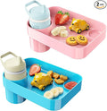 [Pink+Sky Blue] Car Seat Snack Tray for Toddlers - 3 Inch Cup Holder Fits Most Sippy Cups & Straw Bottles with Dip Well, Mess-Free Square Kids Travel Tray Road Trip Essentials, Pink & Sky Blue
