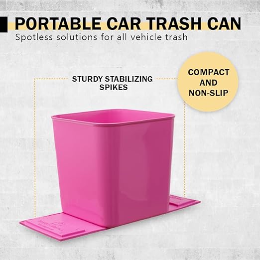 HAUSSIMPLE Car Trash Can 1.4 Gallon with Stability Flap & Magic Strips — No-Tip Leakproof Car Garbage Bin for Car Floor, Mats, Front or Back Seat, SUV, Truck, Van, Vehicle Interior Organizer (Pink)