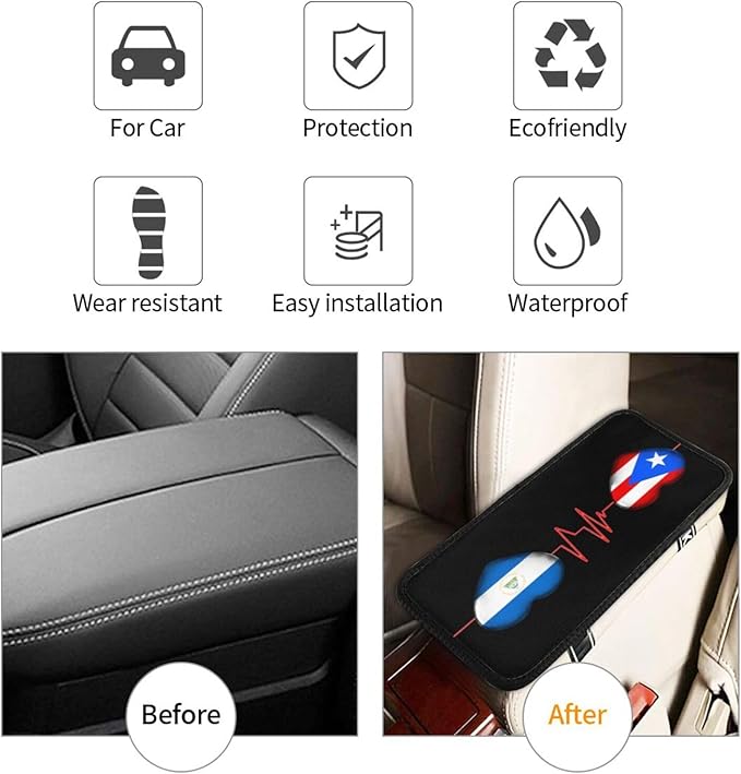 Auto Center Console Pad Puerto Rico Porto Rico Puerto Rican and Nicaragua Nicaraguan Flag Be of one Mind Car Armrest Cover Armrest Seat Handrail Box Cover Cushion Universal Decoration Protector