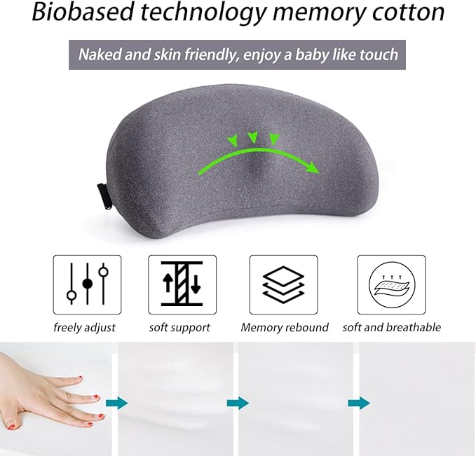 Car Lumbar Support Pillow, Ergonomic Memory Foam Vehicle Seat Back Support Pillow for Sciatica Pain Relief, Comfortable Automotive Seat Cushion Pad, Universal for SUV RV Truck (Gray)