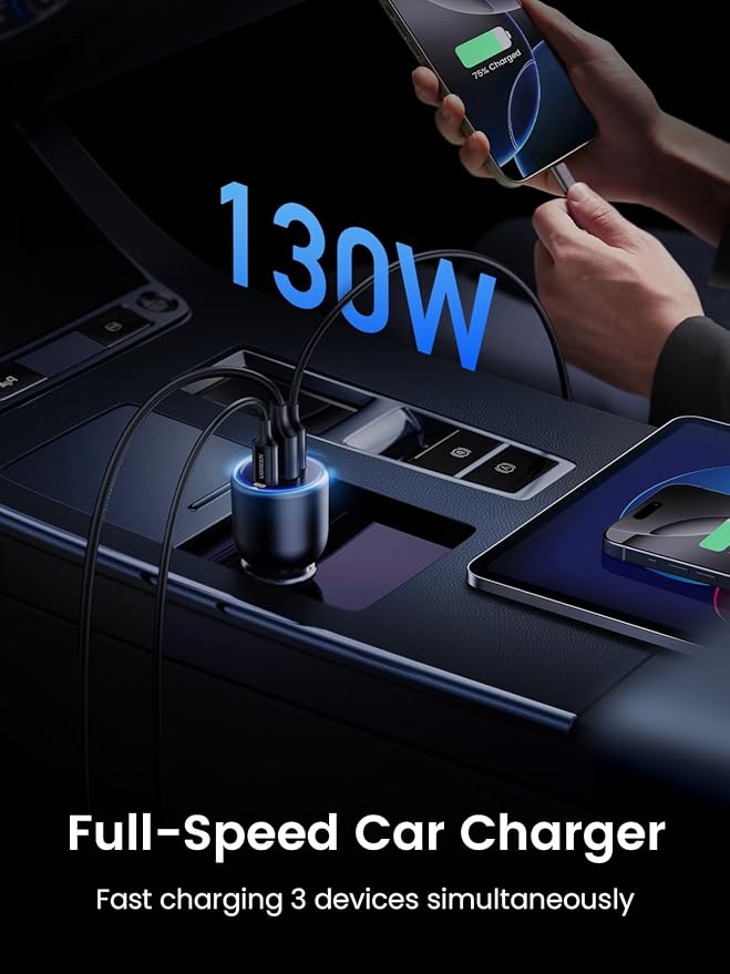 UGREEN 130W USB C Car Charger, Type C Car Charger Adapter Compatible with iPhone 17 17 Air 17 Pro 17 Pro Max 16 16 Plus 16 Pro 16 Pro Max 15 14 13 12, Galaxy S24 S23 Ultra, iPad, MacBook, and More