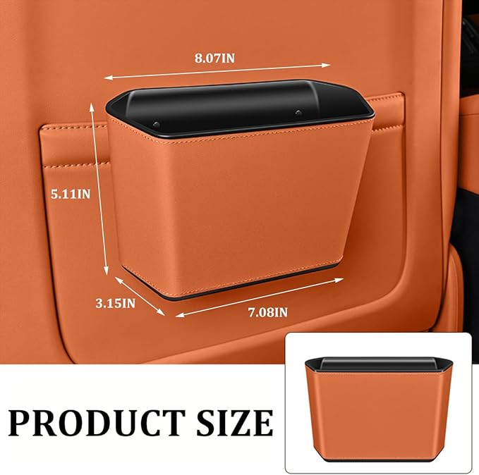 Car Trash Can, Small Waterproof Vehicle Trash Bin Garbage Container for Door Backseat, Multi-Purpose Automotive Interior Trash Bag Storage Organizer, Universal for Most Vehicles (Orange)