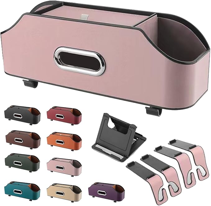 3-In-1 Car Backseat Organizer, 2026 New Multifunctional Car Seat Back Storage Box with Hooks and Phone Holder, Car Cup Holder Organizer for Hold Phone, Snacks, Drinks, Handbag (Pink)