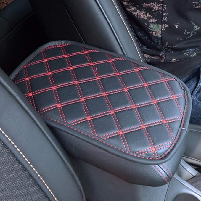 Forala Auto Center Console Pad PU Leather Car Armrest Seat Box Cover Protector Universal Fit (D-Black&Redline)