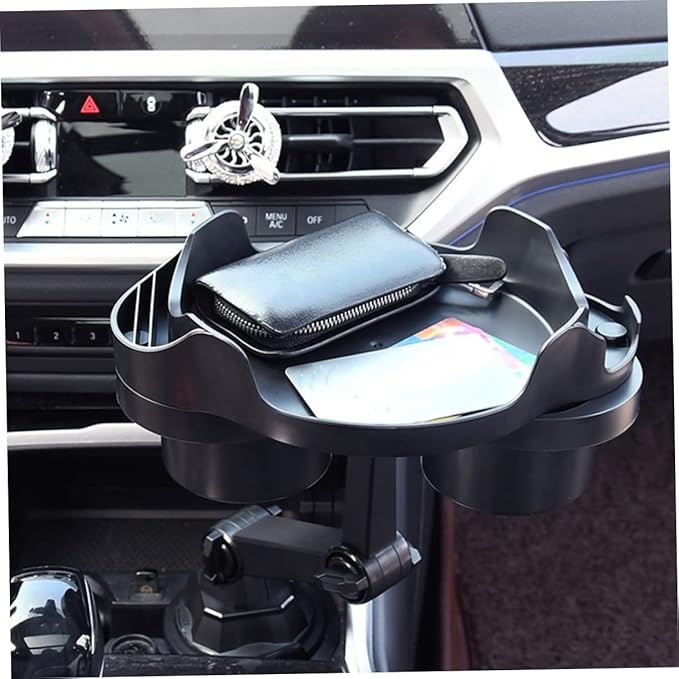 Healifty Car Cup Holder Expander Tray with Adjustable Multi Angle Rotation Car Drink Holder and Food Tray Organizer for Cups Phones Keys and Snacks Space Saving