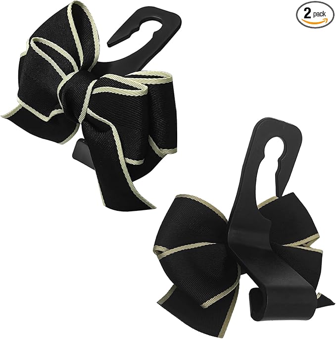 2 PCS Car Seat Headrest Hook, Cute Bow Knot Auto Seatback Hanger Storage Organizer, Vehicle Back Seat Hanging Hooks for Purse Coat Umbrella, Interior Decor Car Accessories (Black)