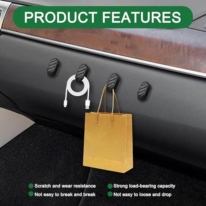 4PCS Car Mini Hooks, Hooks for Car, Strong Self-Adhesive Backseat Hangers, Universal Vehicle Interior Accessories Mini Vehicle Dashboard Storage Hanging Holder for Key Earphone Charging Cable