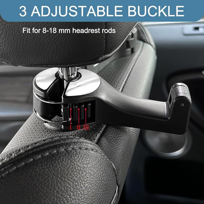 2PCS Car Headrest Hidden Hook, Bag Holder for Car, 2 in 1 Auto Seat Hooks with Phone Holder, 360° Rotation Adjustable Vehicle Back Seat Storage Hanger for Purses and Bags (Silver)