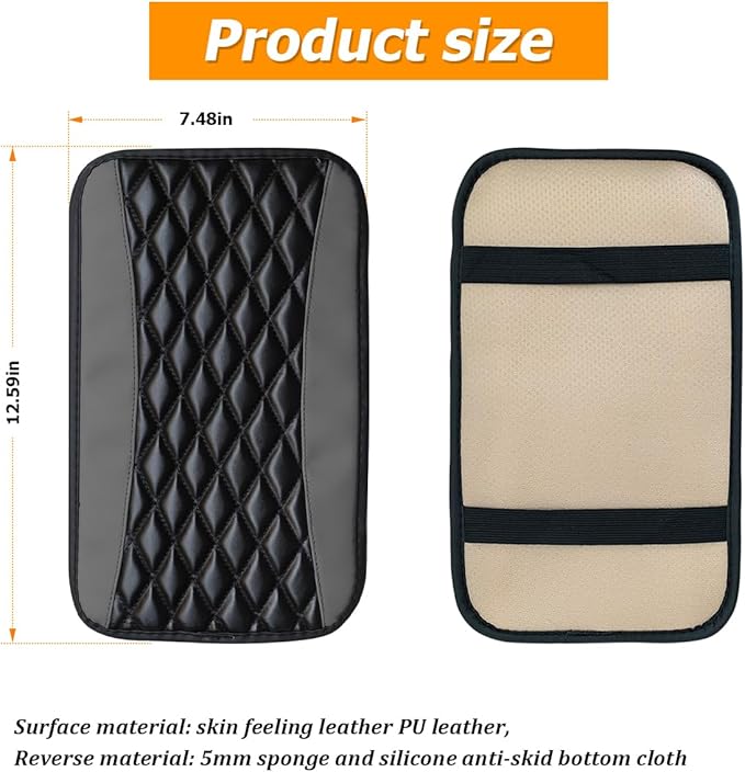Car Center Console Pad, Universal Waterproof Armrest Seat Box Cover, 12.6" x 7.5" PU Leather Auto Armrest Protector, Car Interior Accessories Decor for Most Vehicles, Truck, SUV (Gray)